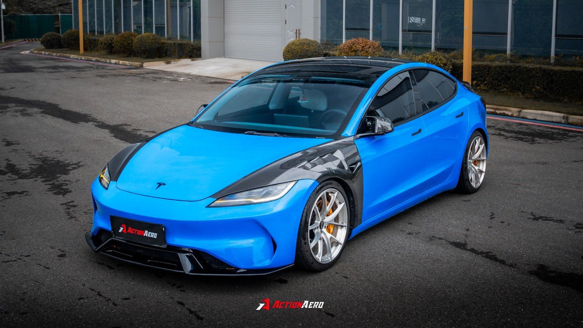 AE DESIGN - ACTION AERO TESLA MODEL 3 HIGHLAND / PERFORMANCE 2024+ DRY CARBON FIBRE FRONT FENDERS - Aero Carbon UK