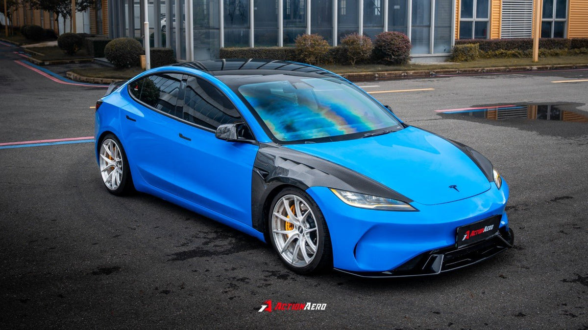 AE DESIGN - ACTION AERO TESLA MODEL 3 HIGHLAND / PERFORMANCE 2024+ DRY CARBON FIBRE FRONT FENDERS - Aero Carbon UK
