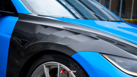 AE DESIGN - ACTION AERO TESLA MODEL 3 HIGHLAND / PERFORMANCE 2024+ DRY CARBON FIBRE FRONT FENDERS - Aero Carbon UK
