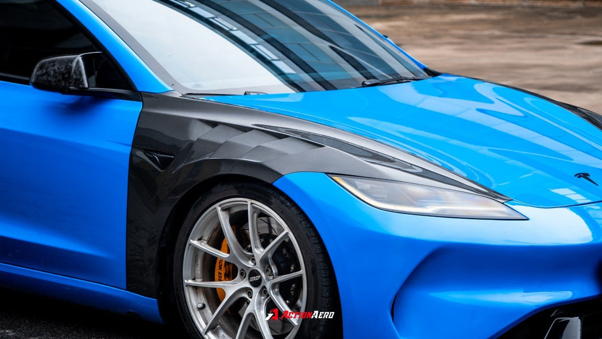 AE DESIGN - ACTION AERO TESLA MODEL 3 HIGHLAND / PERFORMANCE 2024+ DRY CARBON FIBRE FRONT FENDERS - Aero Carbon UK