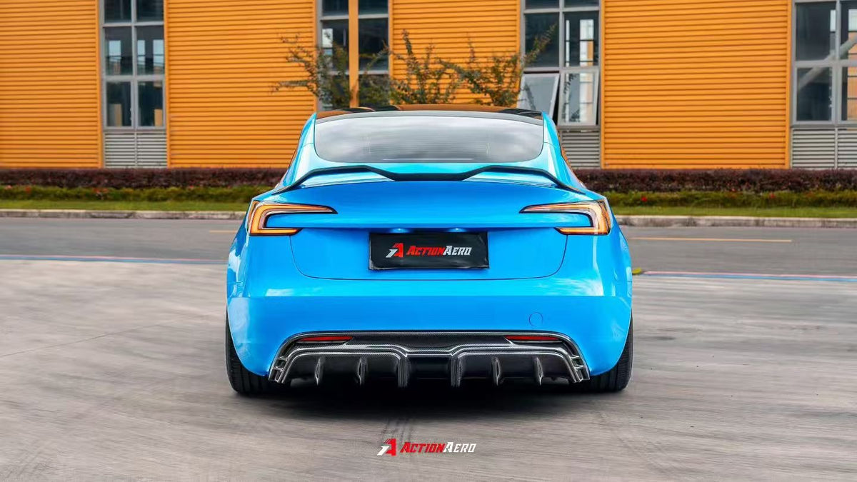 AE DESIGN - ACTION AERO TESLA MODEL 3 HIGHLAND / PERFORMANCE 2024+ DRY CARBON FIBRE REAR LIP SPOILER - Aero Carbon UK