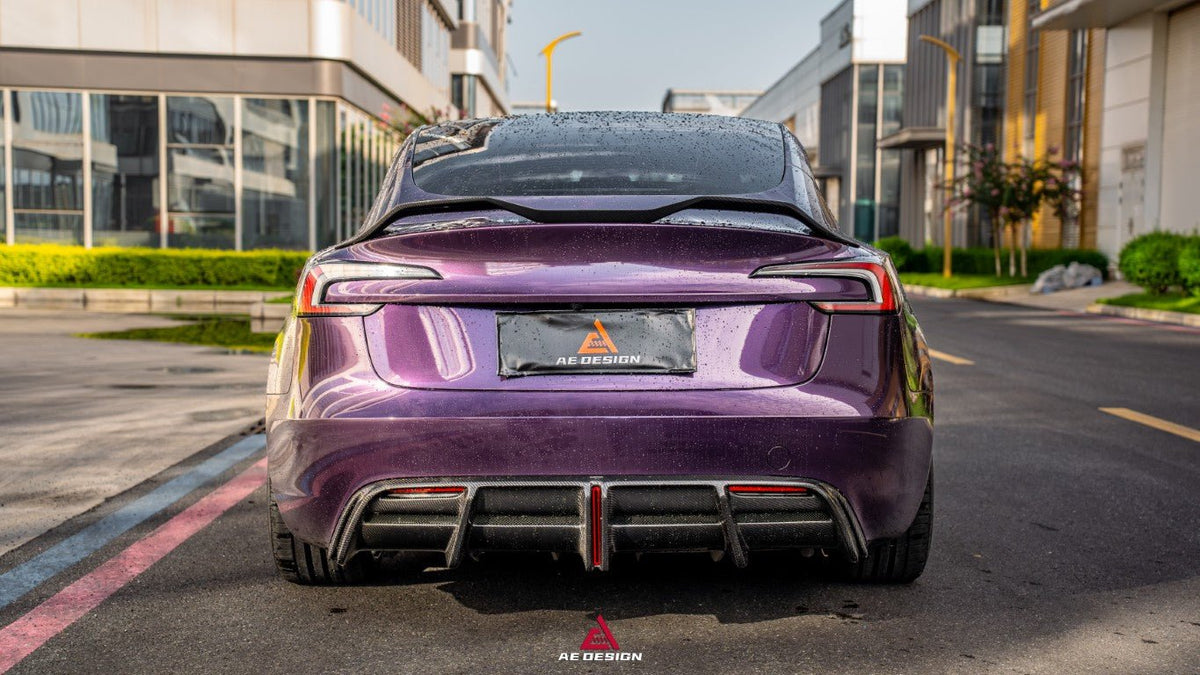 AE DESIGN - ACTION AERO TESLA MODEL 3 HIGHLAND / PERFORMANCE 2024+ DRY CARBON FIBRE REAR LIP SPOILER - Aero Carbon UK