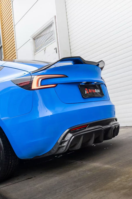 AE DESIGN - ACTION AERO TESLA MODEL 3 HIGHLAND / PERFORMANCE 2024+ DRY CARBON FIBRE REAR LIP SPOILER - Aero Carbon UK