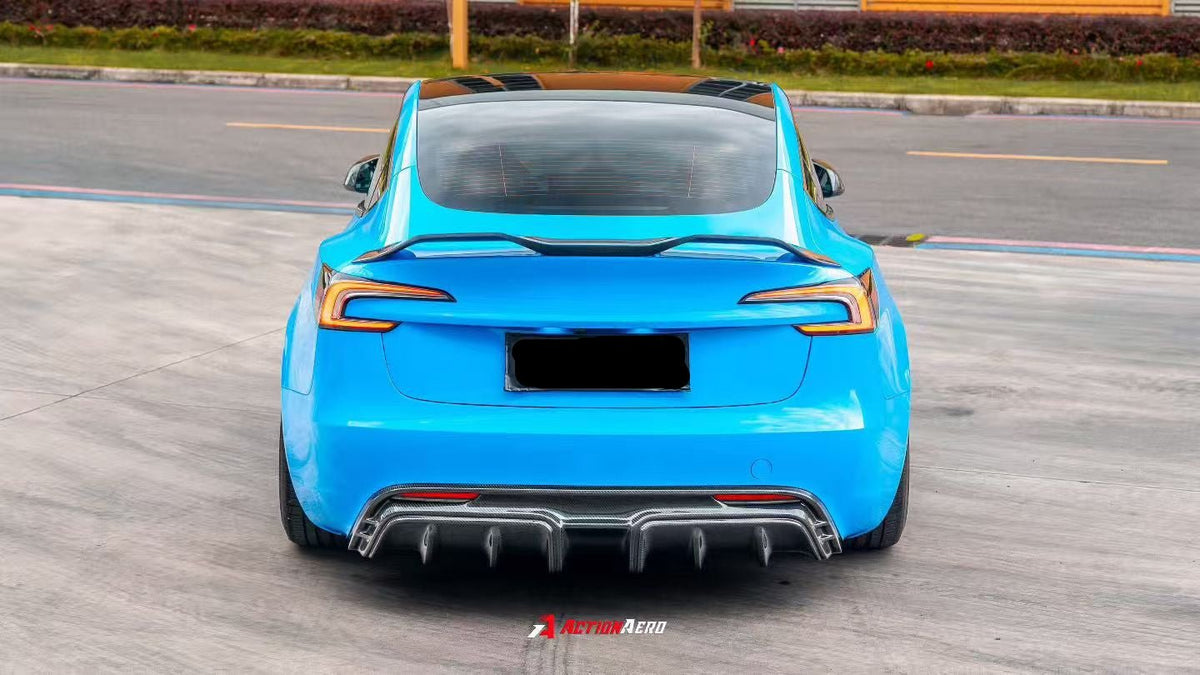 AE DESIGN - ACTION AERO TESLA MODEL 3 HIGHLAND / PERFORMANCE 2024+ DRY CARBON FIBRE REAR LIP SPOILER - Aero Carbon UK