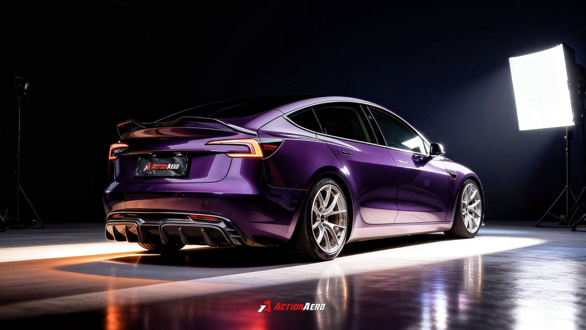 AE DESIGN - ACTION AERO TESLA MODEL 3 HIGHLAND / PERFORMANCE 2024+ DRY CARBON FIBRE REAR LIP SPOILER - Aero Carbon UK