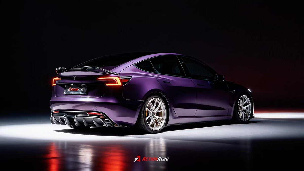 AE DESIGN - ACTION AERO TESLA MODEL 3 HIGHLAND / PERFORMANCE 2024+ DRY CARBON FIBRE REAR LIP SPOILER - Aero Carbon UK