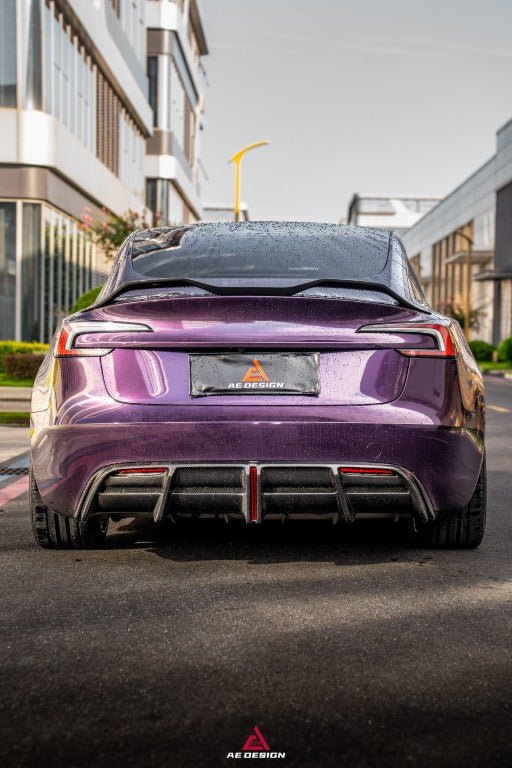 AE DESIGN - ACTION AERO TESLA MODEL 3 HIGHLAND / PERFORMANCE 2024+ DRY CARBON FIBRE REAR LIP SPOILER - Aero Carbon UK