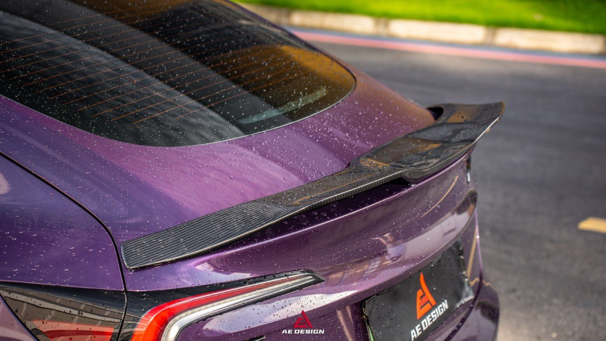 AE DESIGN - ACTION AERO TESLA MODEL 3 HIGHLAND / PERFORMANCE 2024+ DRY CARBON FIBRE REAR LIP SPOILER - Aero Carbon UK
