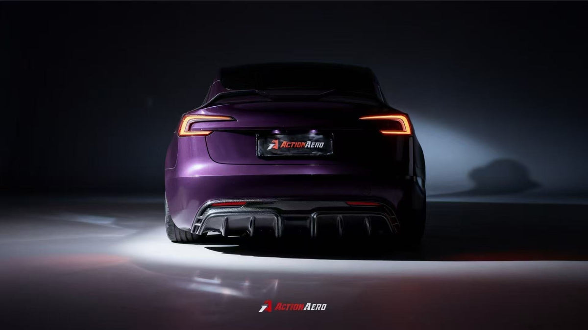 AE DESIGN - ACTION AERO TESLA MODEL 3 HIGHLAND / PERFORMANCE 2024+ DRY CARBON FIBRE REAR LIP SPOILER - Aero Carbon UK