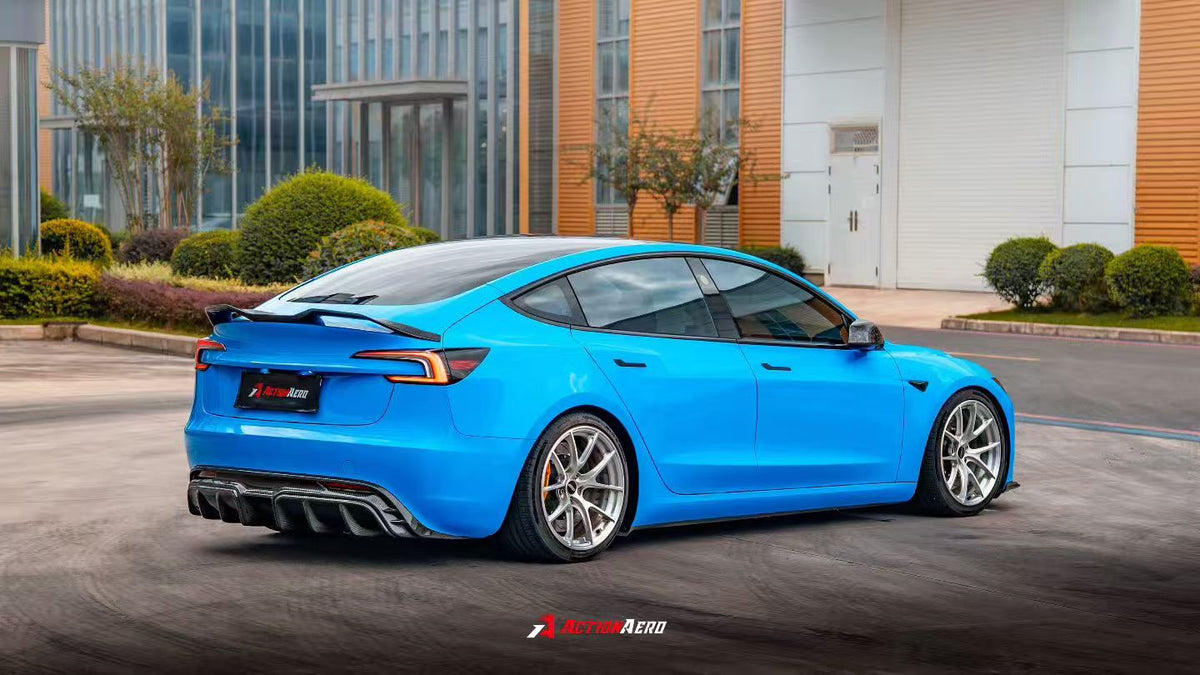 AE DESIGN - ACTION AERO TESLA MODEL 3 HIGHLAND / PERFORMANCE 2024+ DRY CARBON FIBRE REAR LIP SPOILER - Aero Carbon UK
