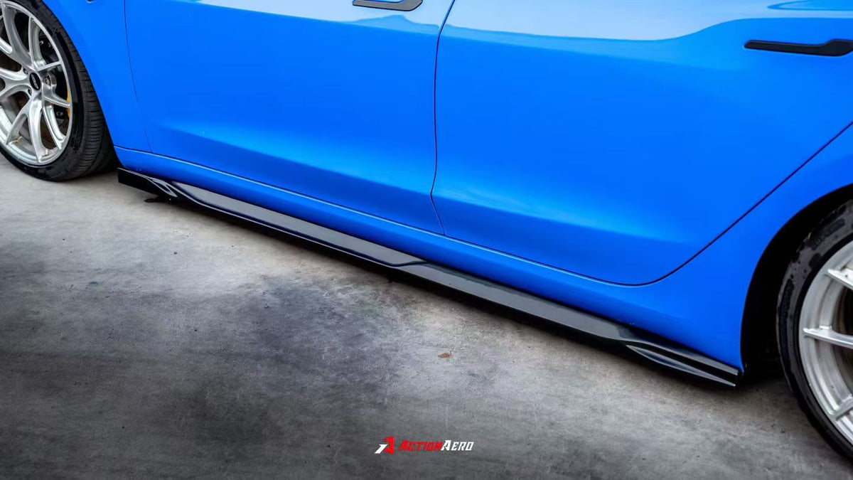 AE DESIGN - ACTION AERO TESLA MODEL 3 HIGHLAND / PERFORMANCE 2024+ DRY CARBON FIBRE SIDE SKIRTS - Aero Carbon UK