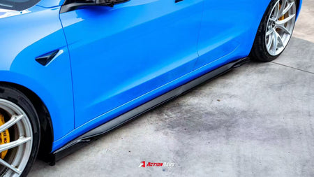 AE DESIGN - ACTION AERO TESLA MODEL 3 HIGHLAND / PERFORMANCE 2024+ DRY CARBON FIBRE SIDE SKIRTS - Aero Carbon UK