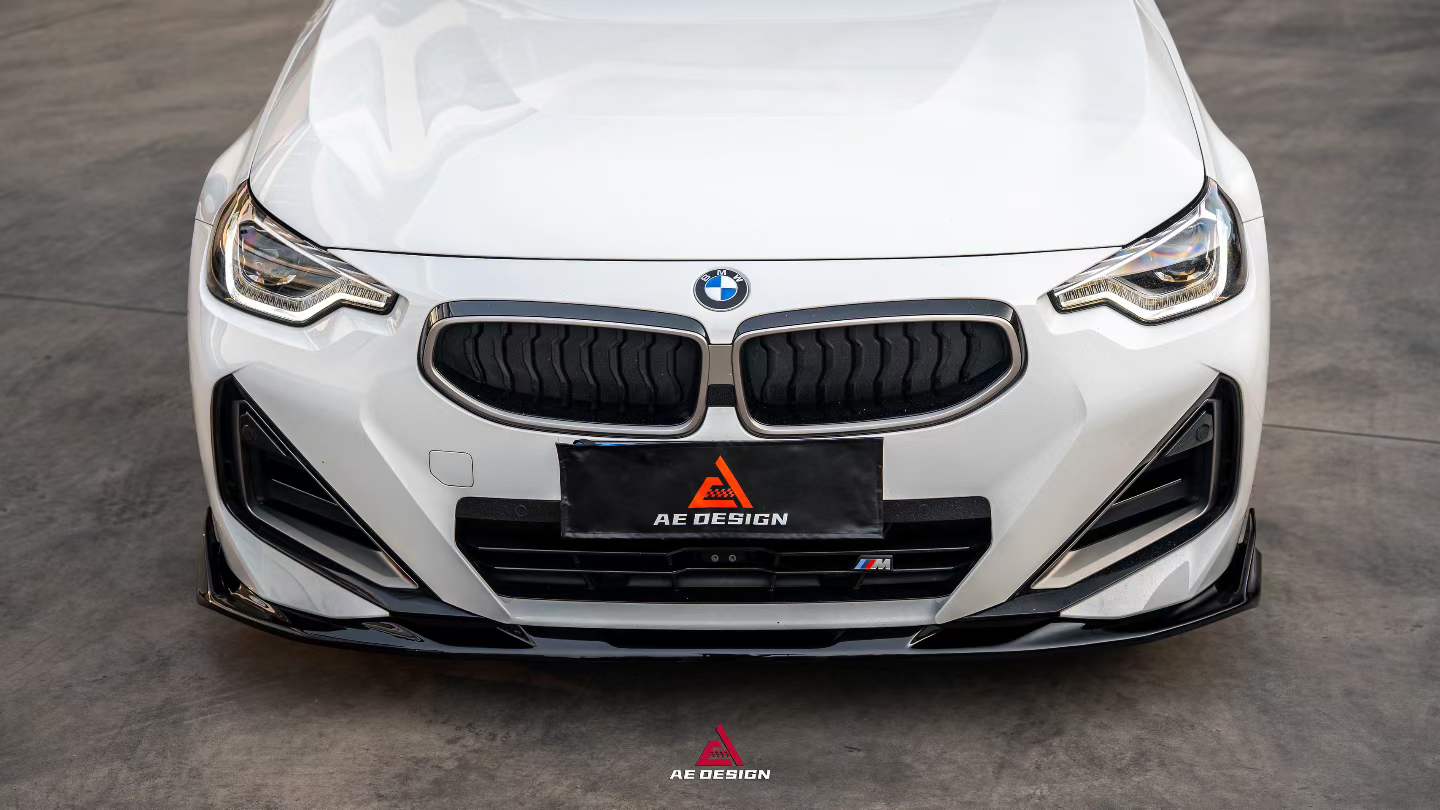 AE DESIGN - BMW 2 SERIES G42 GLOSS BLACK ABS FRONT LIP - Aero Carbon UK