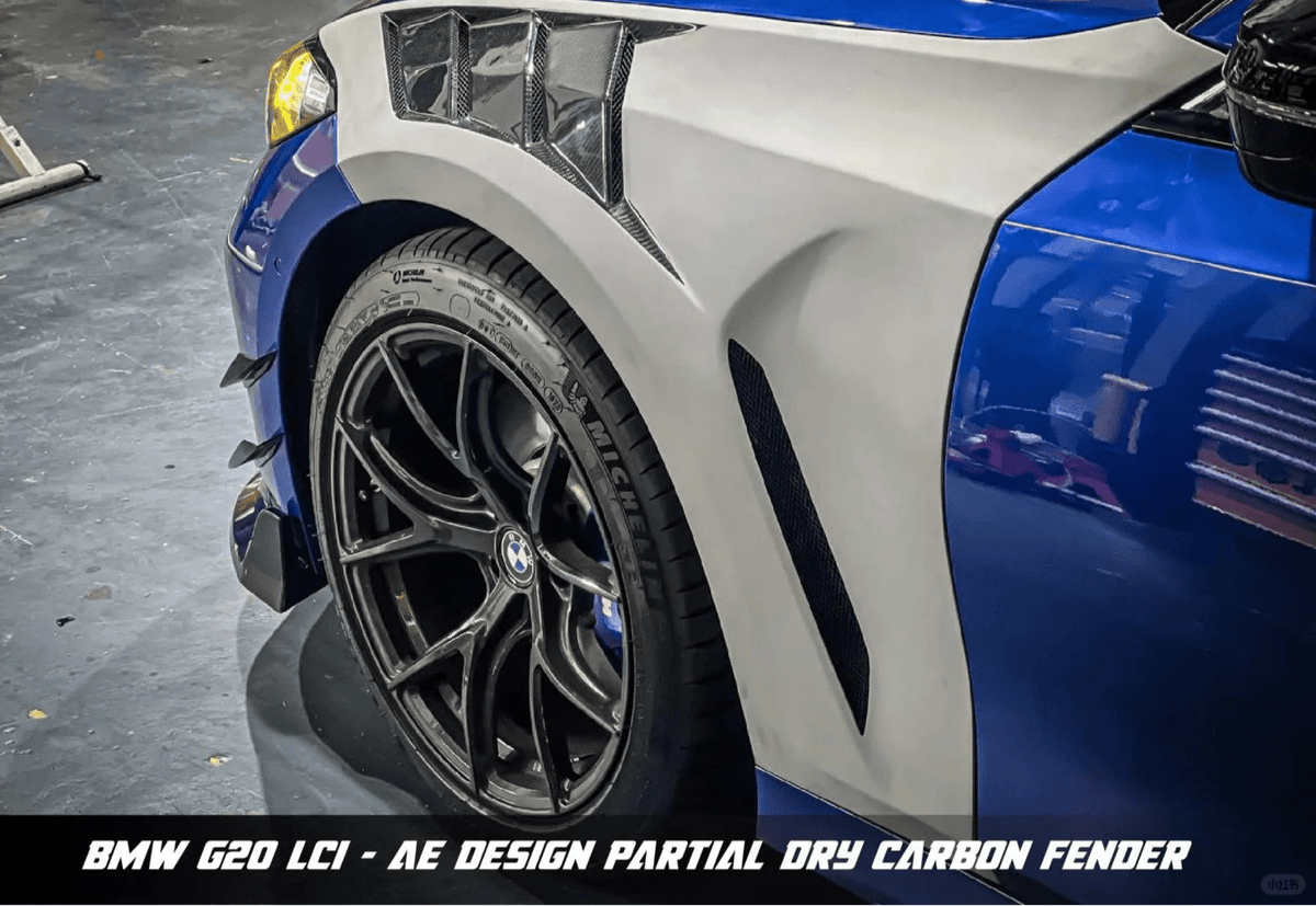 AE DESIGN - BMW 3 SERIES G20 DRY CARBON FIBRE SIDE FENDERS - Aero Carbon UK