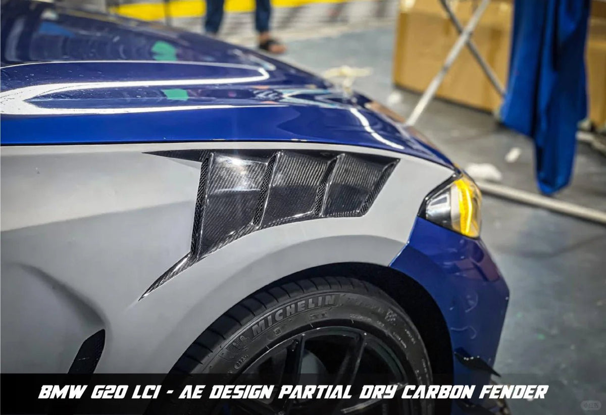AE DESIGN - BMW 3 SERIES G20 DRY CARBON FIBRE SIDE FENDERS - Aero Carbon UK