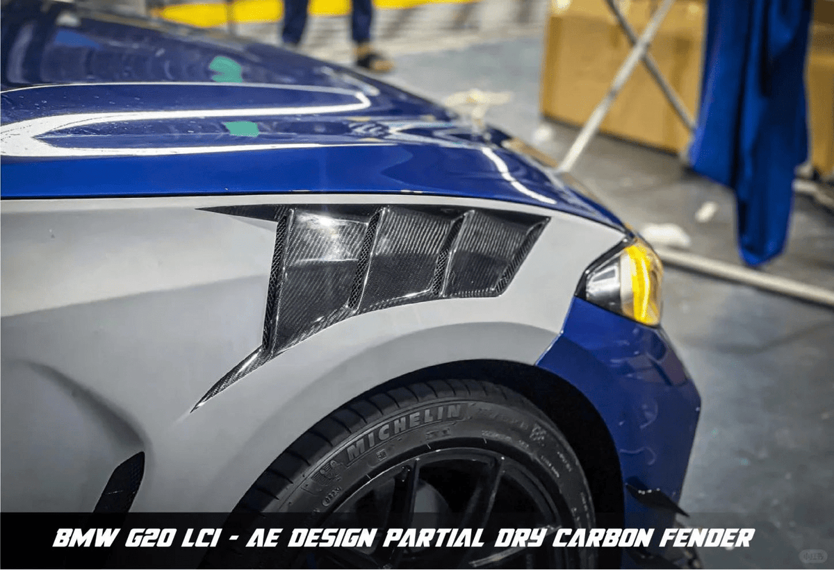 AE DESIGN - BMW 3 SERIES G20 DRY CARBON FIBRE SIDE FENDERS - Aero Carbon UK
