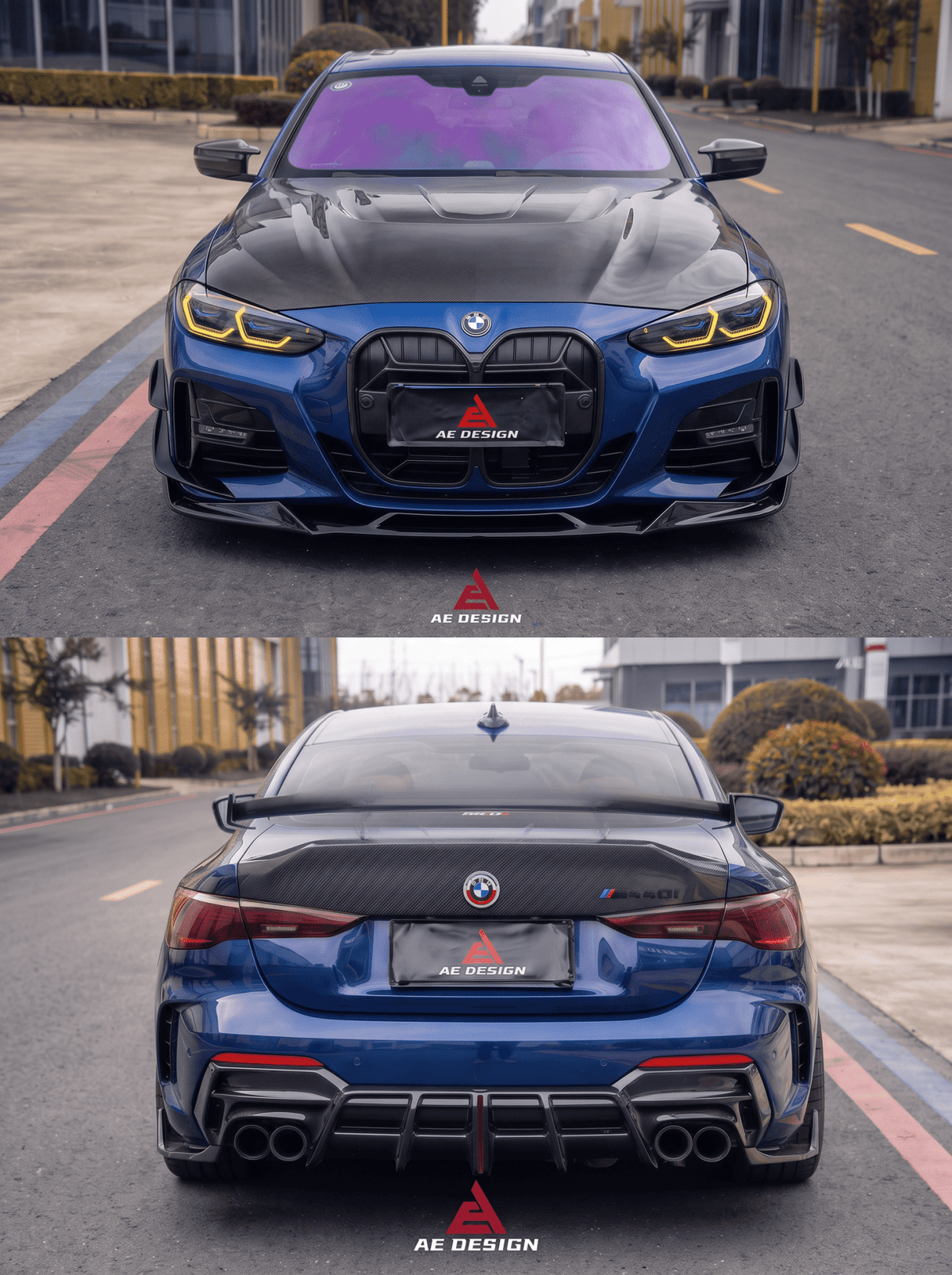 AE DESIGN - BMW 4 SERIES G22 / G23 2020+ ABS GLOSS BLACK FRONT LIP + REAR DIFFUSER KIT - Aero Carbon UK