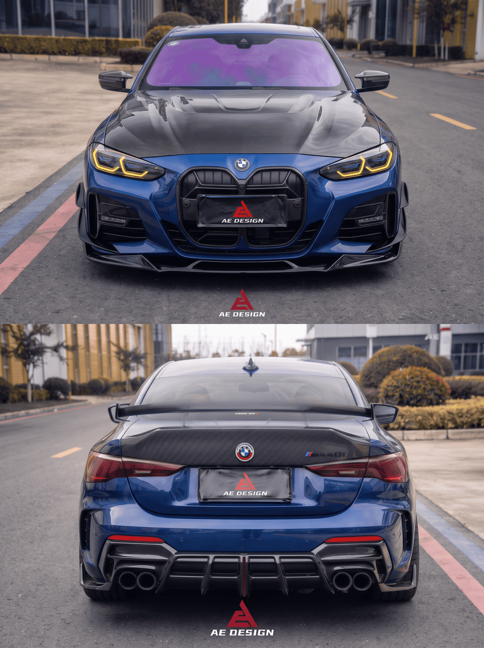 AE DESIGN - BMW 4 SERIES G22 / G23 2020+ ABS GLOSS BLACK FRONT LIP + REAR DIFFUSER KIT - Aero Carbon UK