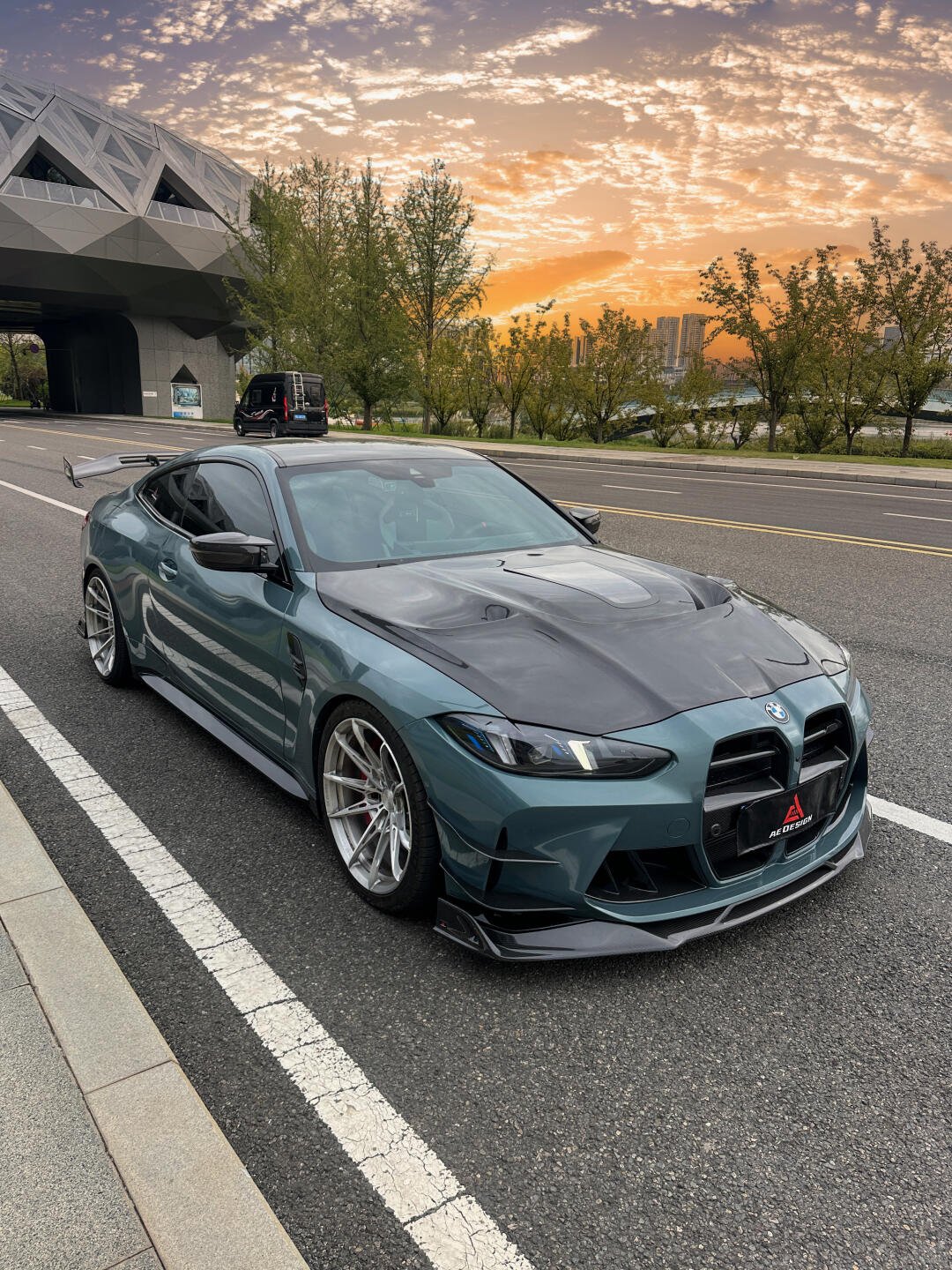 AE DESIGN - BMW M3 G80 / M4 G82 CARBON FIBER V2 HOOD BONNET WITH TRANSPARENT CLEAR ENGINE COVER - Aero Carbon UK