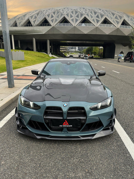 AE DESIGN - BMW M3 G80 / M4 G82 CARBON FIBER V2 HOOD BONNET WITH TRANSPARENT CLEAR ENGINE COVER - Aero Carbon UK