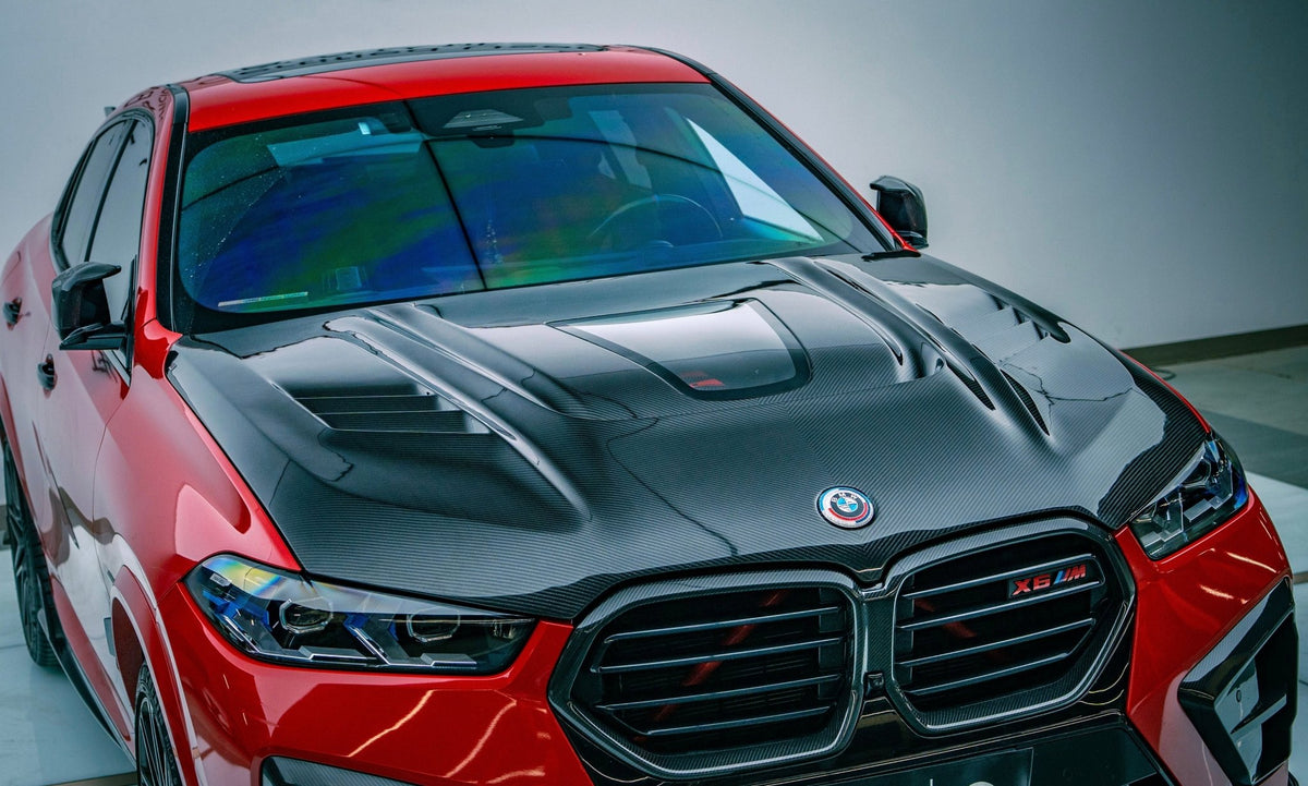 AE DESIGN - BMW X5M F95 / X6M F96 DRY CARBON FIBER HOOD BONNET V2 - Aero Carbon UK