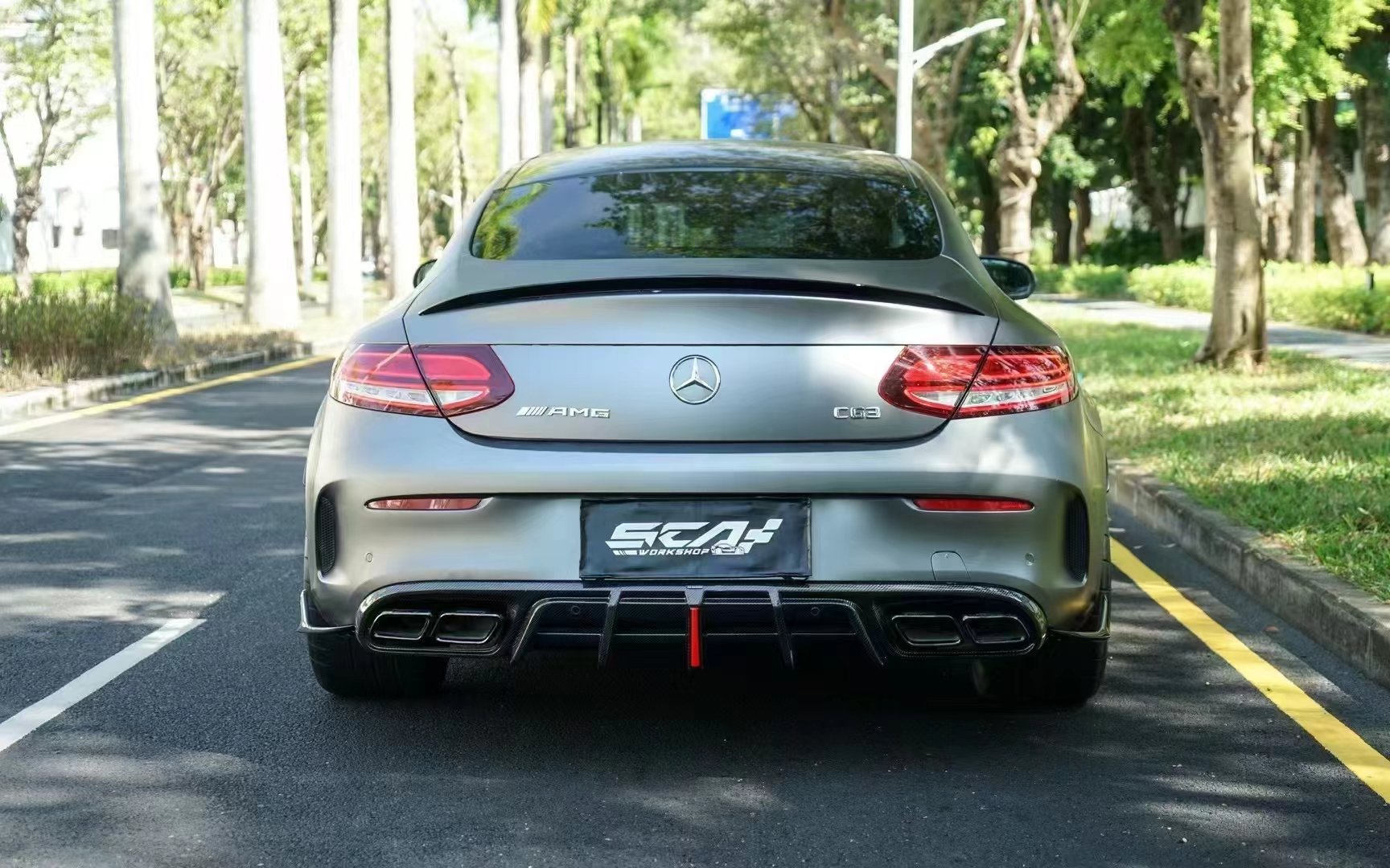 AE DESIGN - MERCEDES BENZ C63 C63S W205 CARBON FIBRE LED REAR DIFFUSER ...