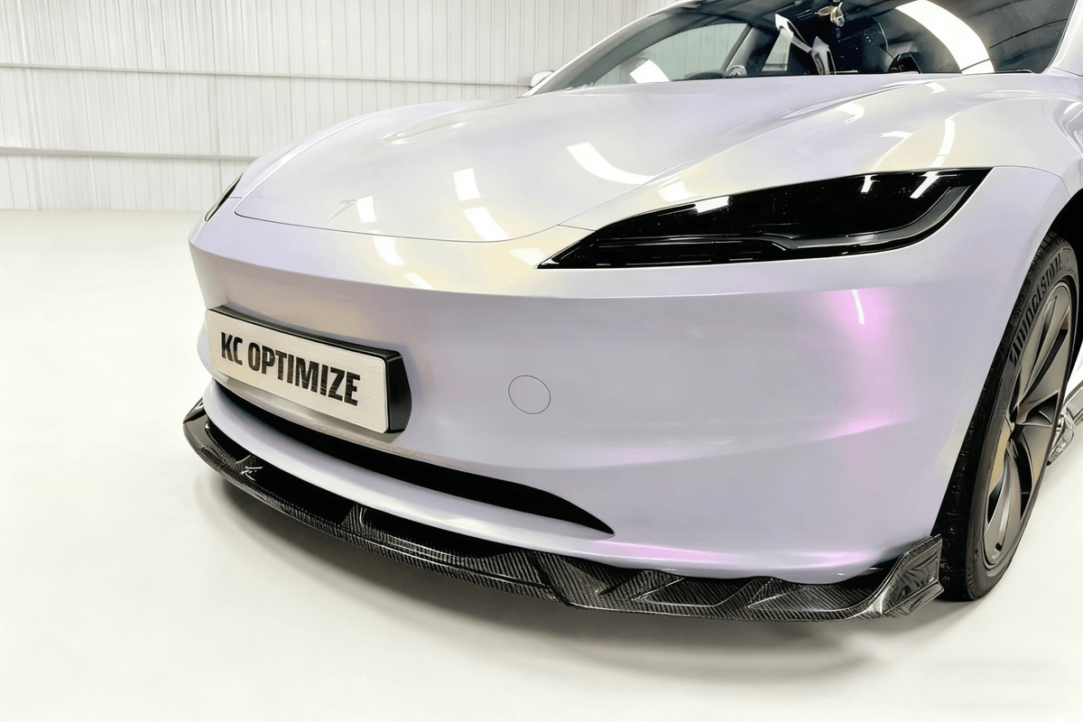 AE DESIGN - TESLA MODEL 3 HIGHLAND 2024+ DRY CARBON FIBRE FRONT LIP V2 - Aero Carbon UK