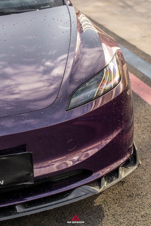 AE DESIGN - TESLA MODEL 3 HIGHLAND 2024+ DRY CARBON FIBRE FRONT LIP V2 - Aero Carbon UK