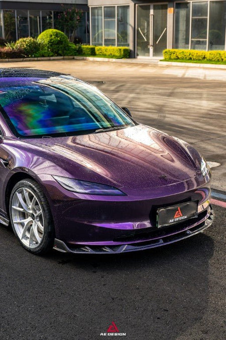AE DESIGN - TESLA MODEL 3 HIGHLAND 2024+ DRY CARBON FIBRE FRONT LIP V2 - Aero Carbon UK