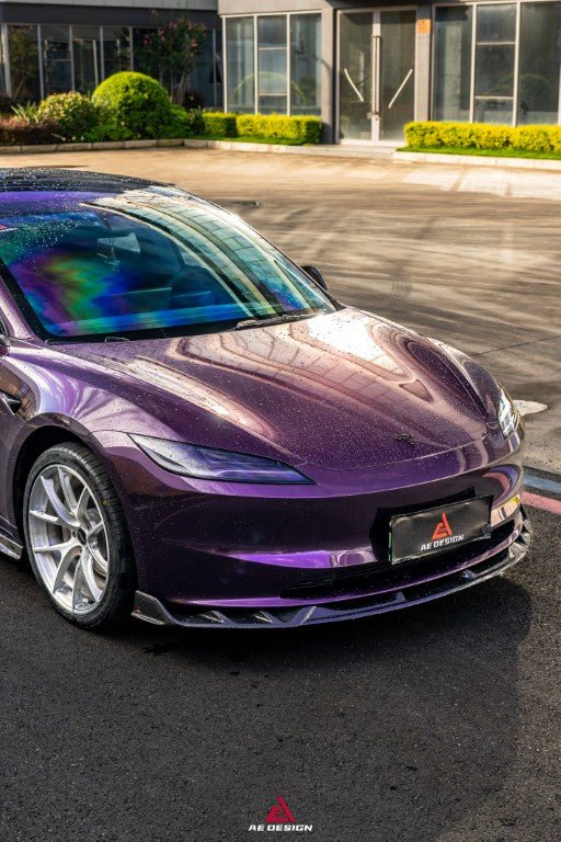 AE DESIGN - TESLA MODEL 3 HIGHLAND 2024+ DRY CARBON FIBRE FRONT LIP V2 - Aero Carbon UK
