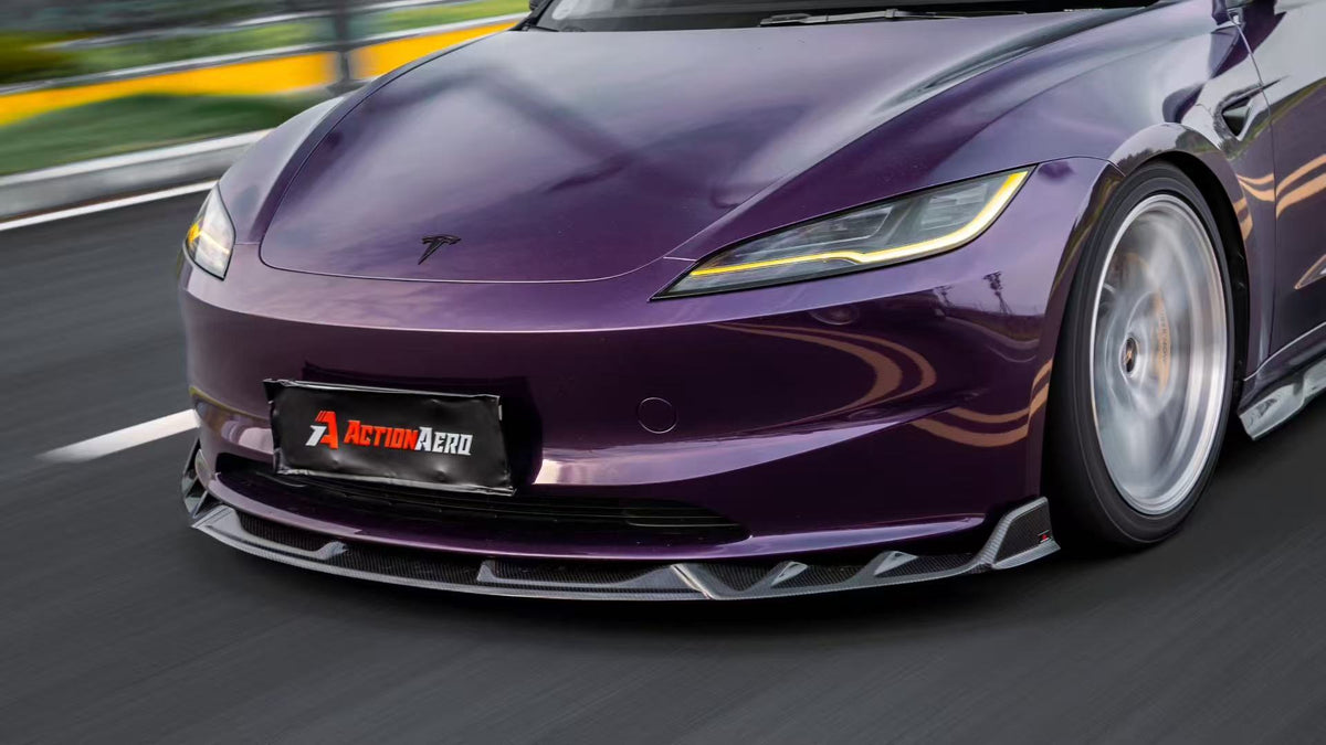 AE DESIGN - TESLA MODEL 3 HIGHLAND 2024+ DRY CARBON FIBRE FRONT LIP V2 - Aero Carbon UK