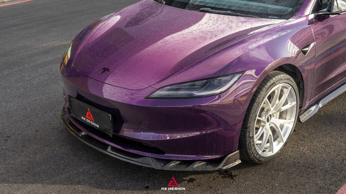 AE DESIGN - TESLA MODEL 3 HIGHLAND 2024+ DRY CARBON FIBRE FRONT LIP V2 - Aero Carbon UK