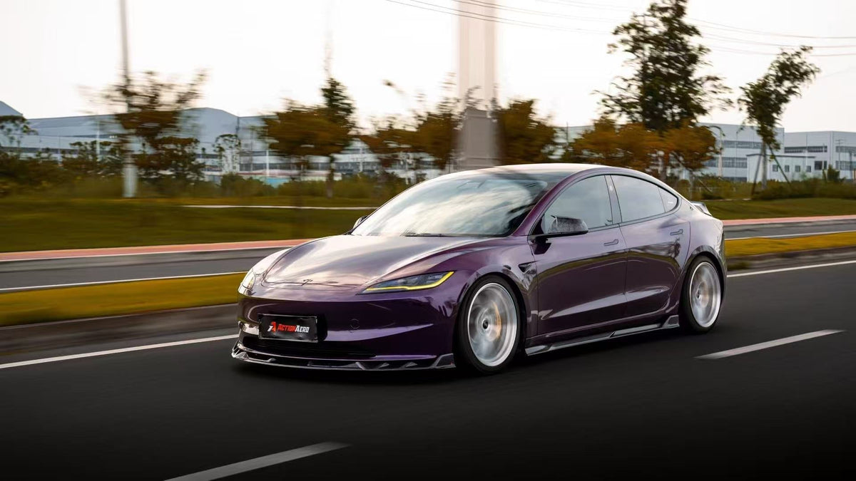 AE DESIGN - TESLA MODEL 3 HIGHLAND 2024+ DRY CARBON FIBRE FRONT LIP V2 - Aero Carbon UK