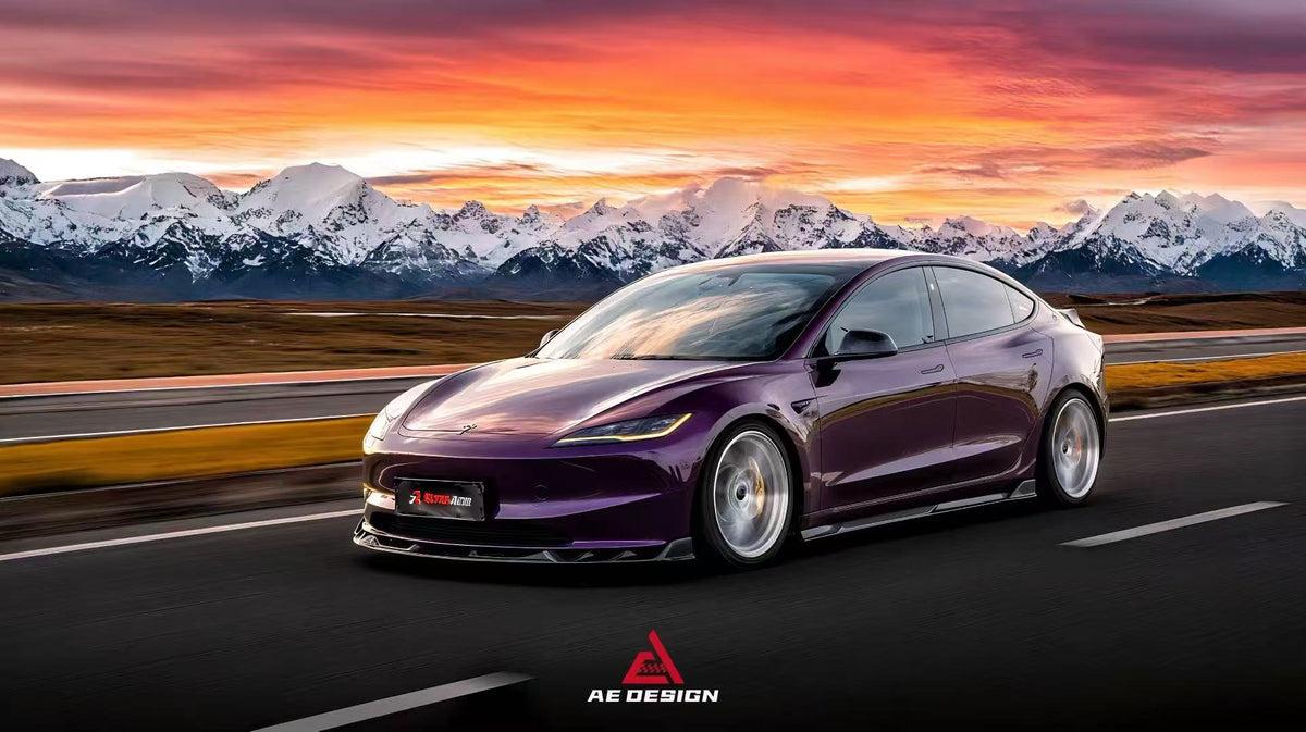 AE DESIGN - TESLA MODEL 3 HIGHLAND 2024+ DRY CARBON FIBRE FRONT LIP V2 - Aero Carbon UK
