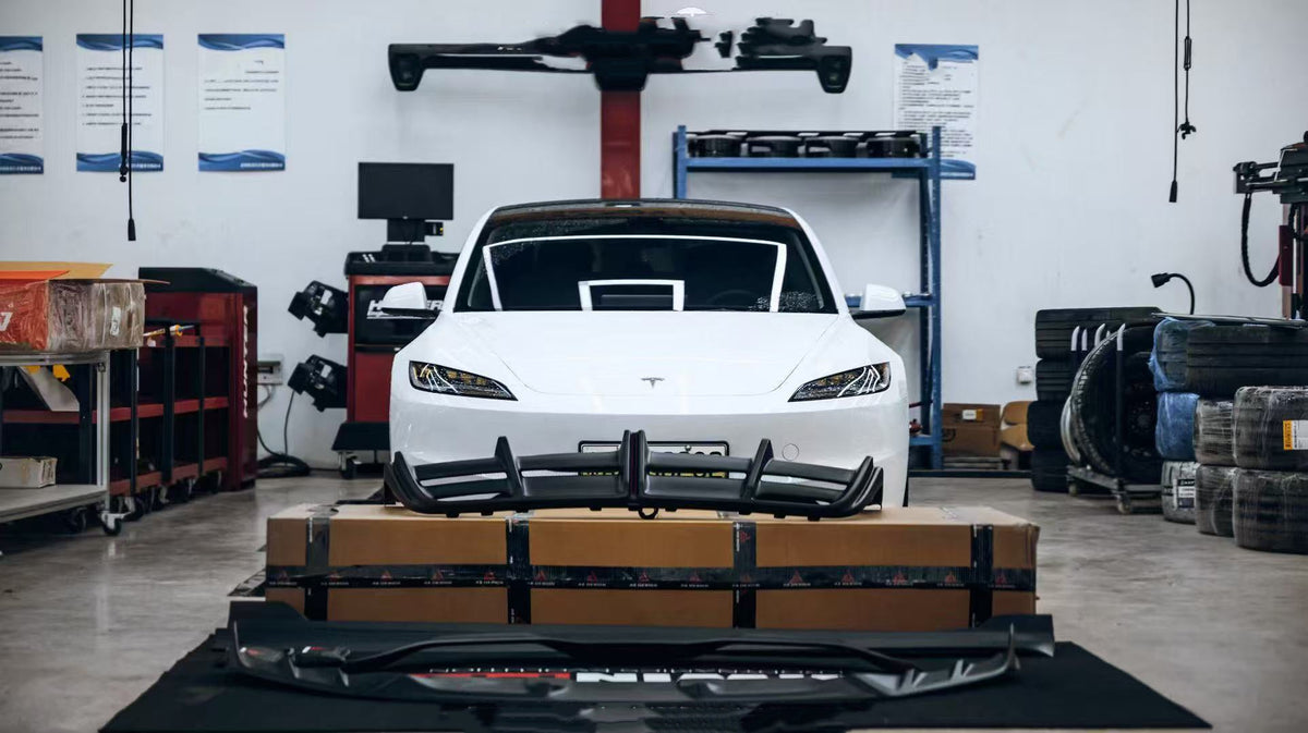 AE DESIGN - TESLA MODEL 3 HIGHLAND 2024+ DRY CARBON FIBRE FRONT LIP V2 - Aero Carbon UK