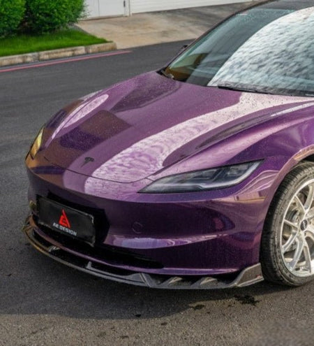AE DESIGN - TESLA MODEL 3 HIGHLAND 2024+ DRY CARBON FIBRE FRONT LIP V2 - Aero Carbon UK