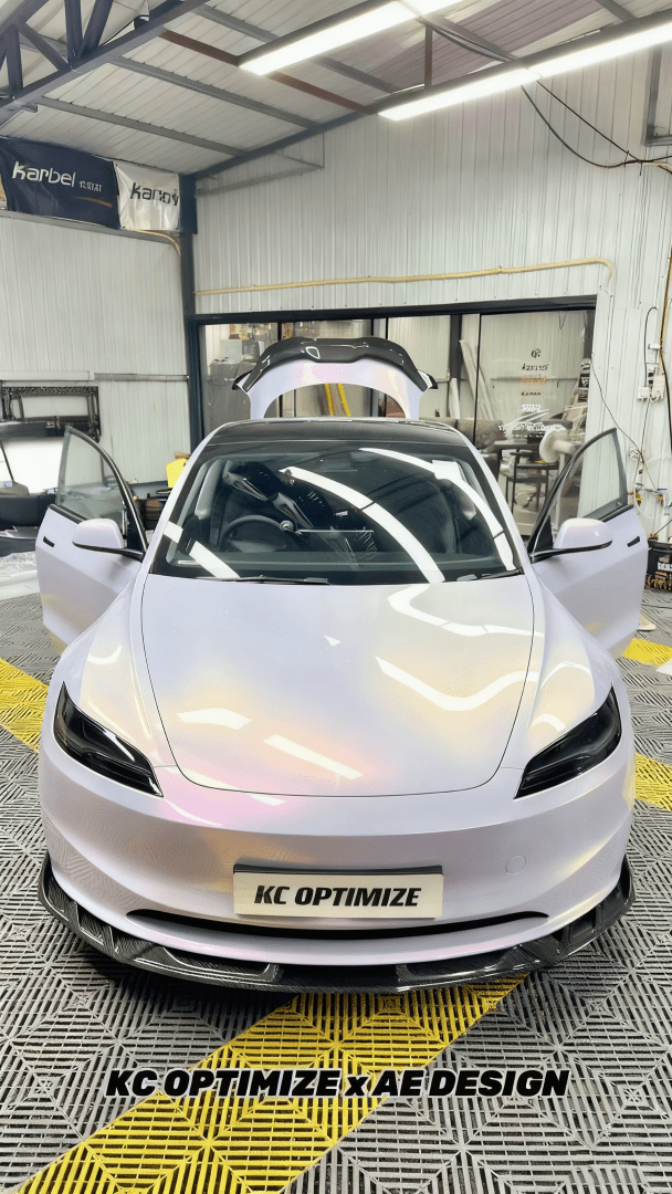 AE DESIGN - TESLA MODEL 3 HIGHLAND 2024+ DRY CARBON FIBRE FRONT LIP V2 - Aero Carbon UK