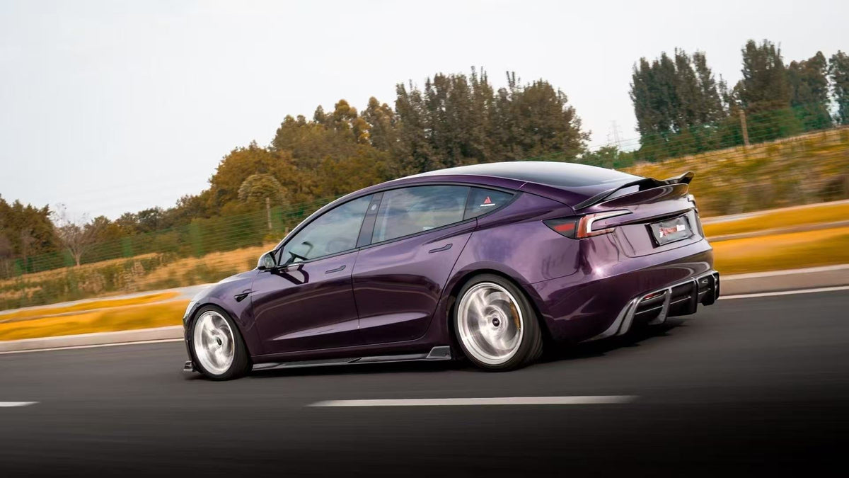 AE DESIGN - TESLA MODEL 3 HIGHLAND / PERFORMANCE 2024+ DRY CARBON FIBRE REAR DIFFUSER V2 - Aero Carbon UK