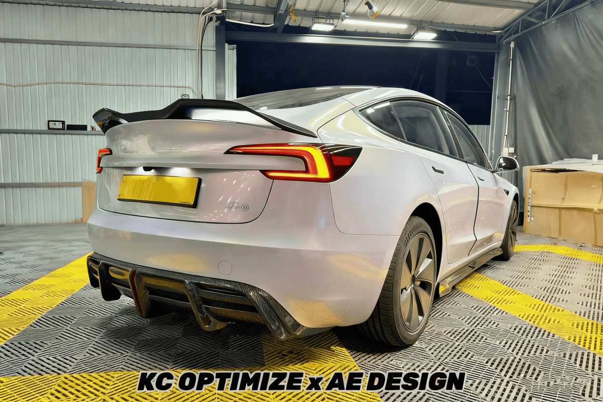 AE DESIGN - TESLA MODEL 3 HIGHLAND / PERFORMANCE 2024+ DRY CARBON FIBRE REAR DIFFUSER V2 - Aero Carbon UK