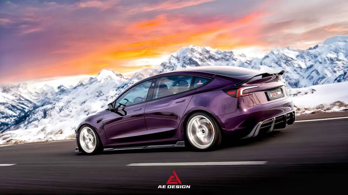 AE DESIGN - TESLA MODEL 3 HIGHLAND / PERFORMANCE 2024+ DRY CARBON FIBRE REAR DIFFUSER V2 - Aero Carbon UK