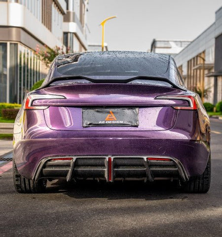 AE DESIGN - TESLA MODEL 3 HIGHLAND / PERFORMANCE 2024+ DRY CARBON FIBRE REAR DIFFUSER V2 - Aero Carbon UK