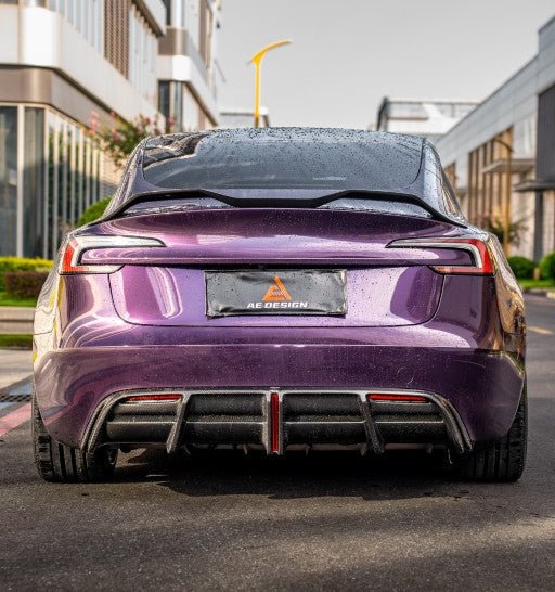 AE DESIGN - TESLA MODEL 3 HIGHLAND / PERFORMANCE 2024+ DRY CARBON FIBRE REAR DIFFUSER V2 - Aero Carbon UK