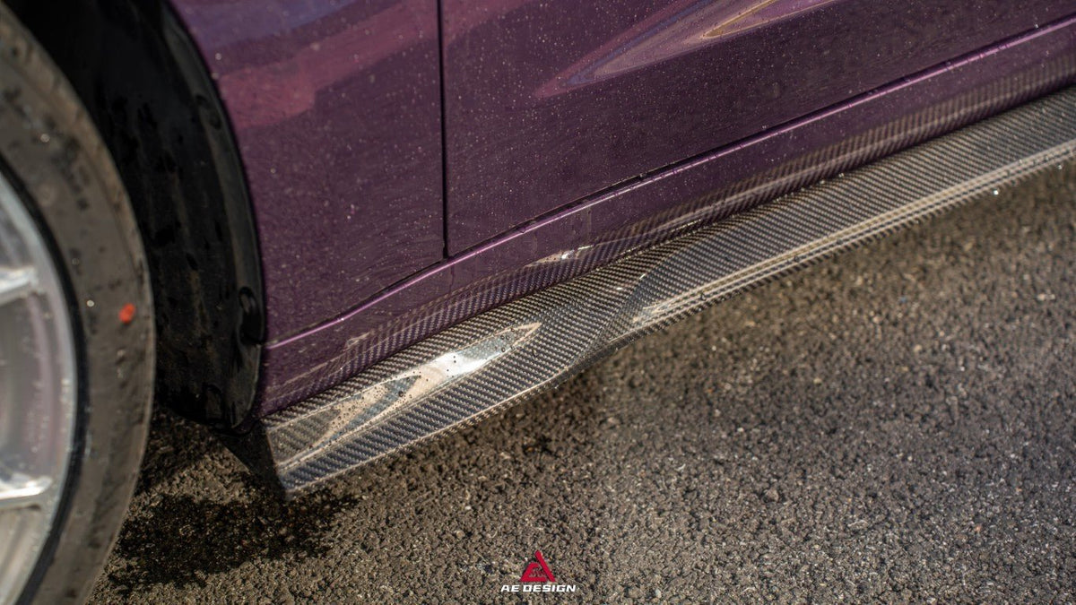 AE DESIGN - TESLA MODEL 3 HIGHLAND / PERFORMANCE 2024+ DRY CARBON FIBRE SIDE SKIRTS V2 - Aero Carbon UK