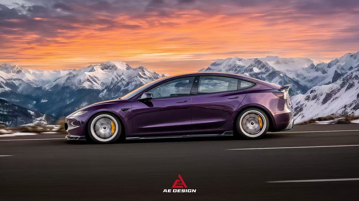 AE DESIGN - TESLA MODEL 3 HIGHLAND / PERFORMANCE 2024+ DRY CARBON FIBRE SIDE SKIRTS V2 - Aero Carbon UK