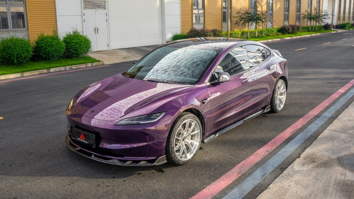 AE DESIGN - TESLA MODEL 3 HIGHLAND / PERFORMANCE 2024+ DRY CARBON FIBRE SIDE SKIRTS V2 - Aero Carbon UK