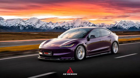 AE DESIGN - TESLA MODEL 3 HIGHLAND / PERFORMANCE 2024+ DRY CARBON FIBRE SIDE SKIRTS V2 - Aero Carbon UK