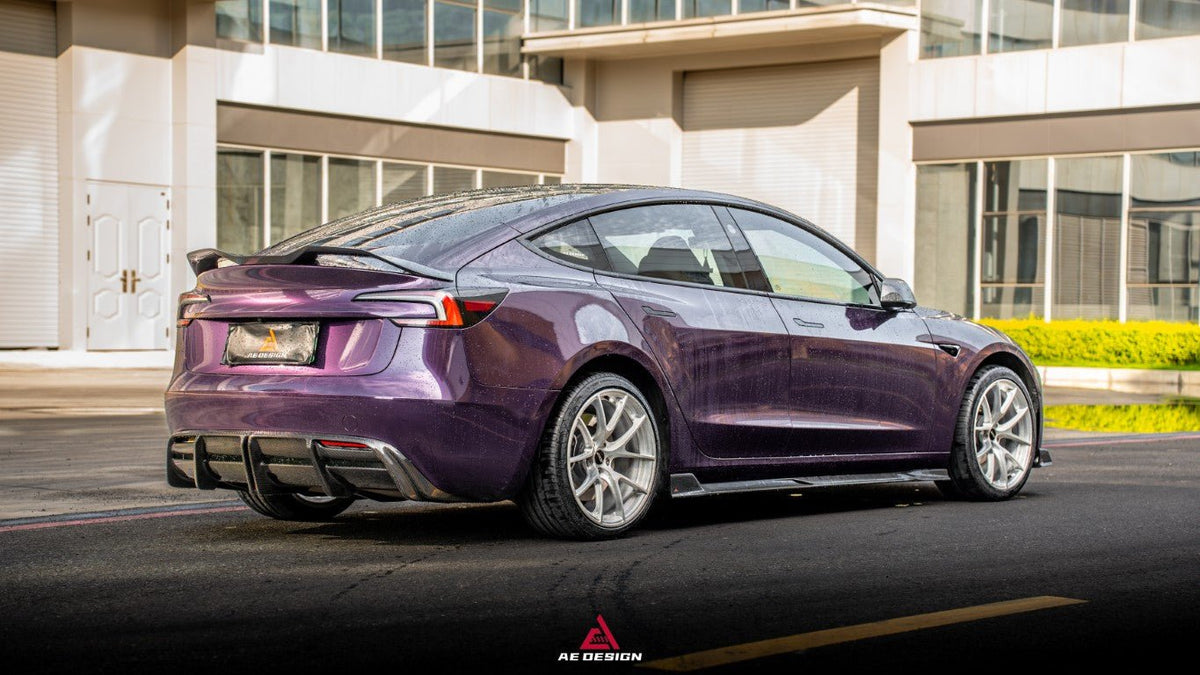 AE DESIGN - TESLA MODEL 3 HIGHLAND / PERFORMANCE 2024+ DRY CARBON FIBRE SIDE SKIRTS V2 - Aero Carbon UK