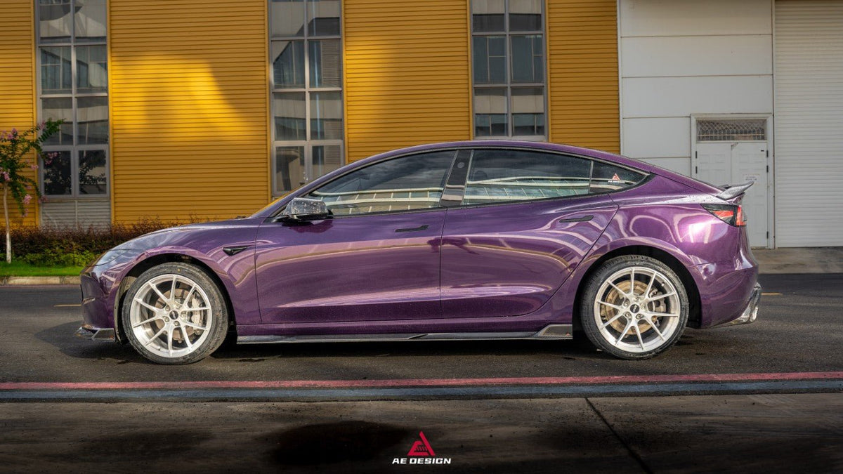 AE DESIGN - TESLA MODEL 3 HIGHLAND / PERFORMANCE 2024+ DRY CARBON FIBRE SIDE SKIRTS V2 - Aero Carbon UK