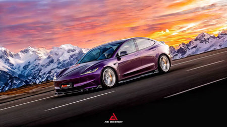 AE DESIGN - TESLA MODEL 3 HIGHLAND / PERFORMANCE 2024+ DRY CARBON FIBRE SIDE SKIRTS V2 - Aero Carbon UK