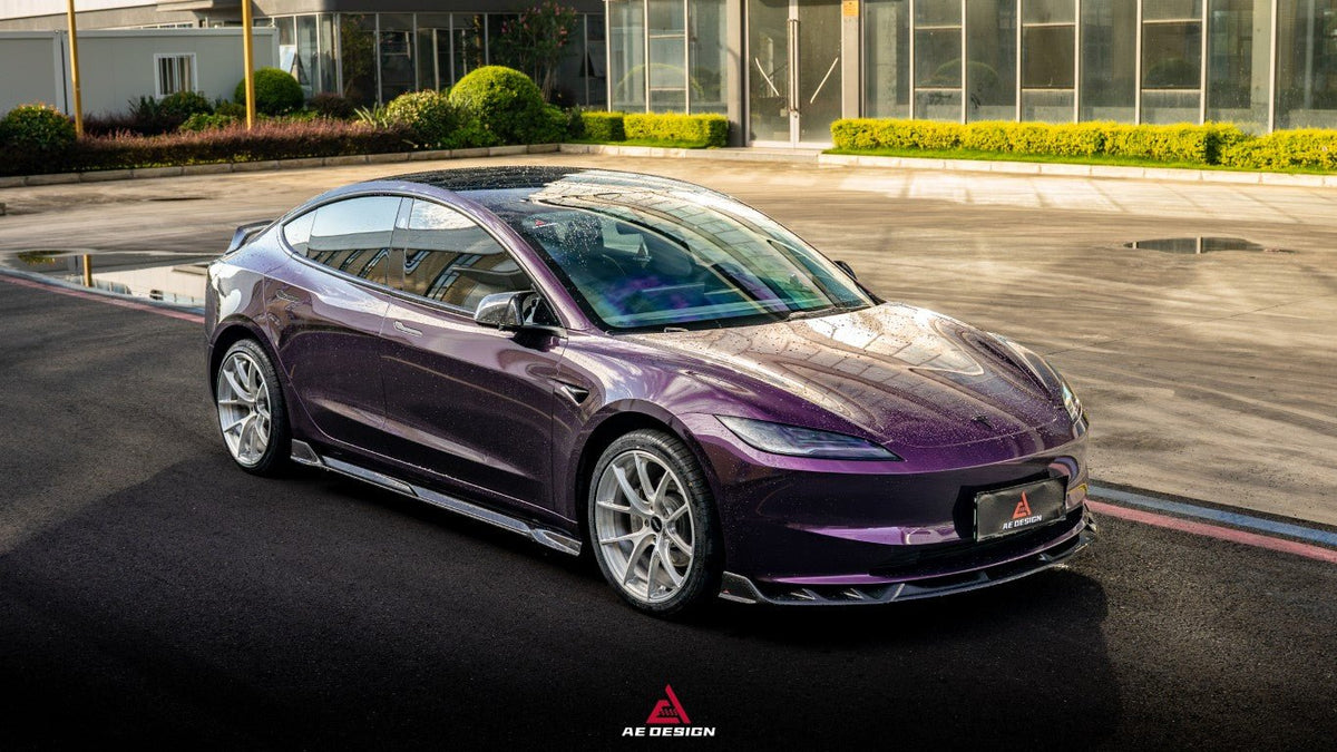 AE DESIGN - TESLA MODEL 3 HIGHLAND / PERFORMANCE 2024+ DRY CARBON FIBRE SIDE SKIRTS V2 - Aero Carbon UK